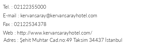 Kervansaray stanbul Hotel telefon numaralar, faks, e-mail, posta adresi ve iletiim bilgileri